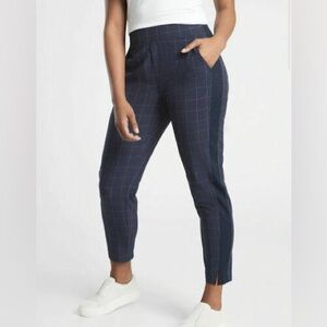 2 ATHLETA Brooklyn Textured Ankle Pant Navy Window Pane dress performance travel